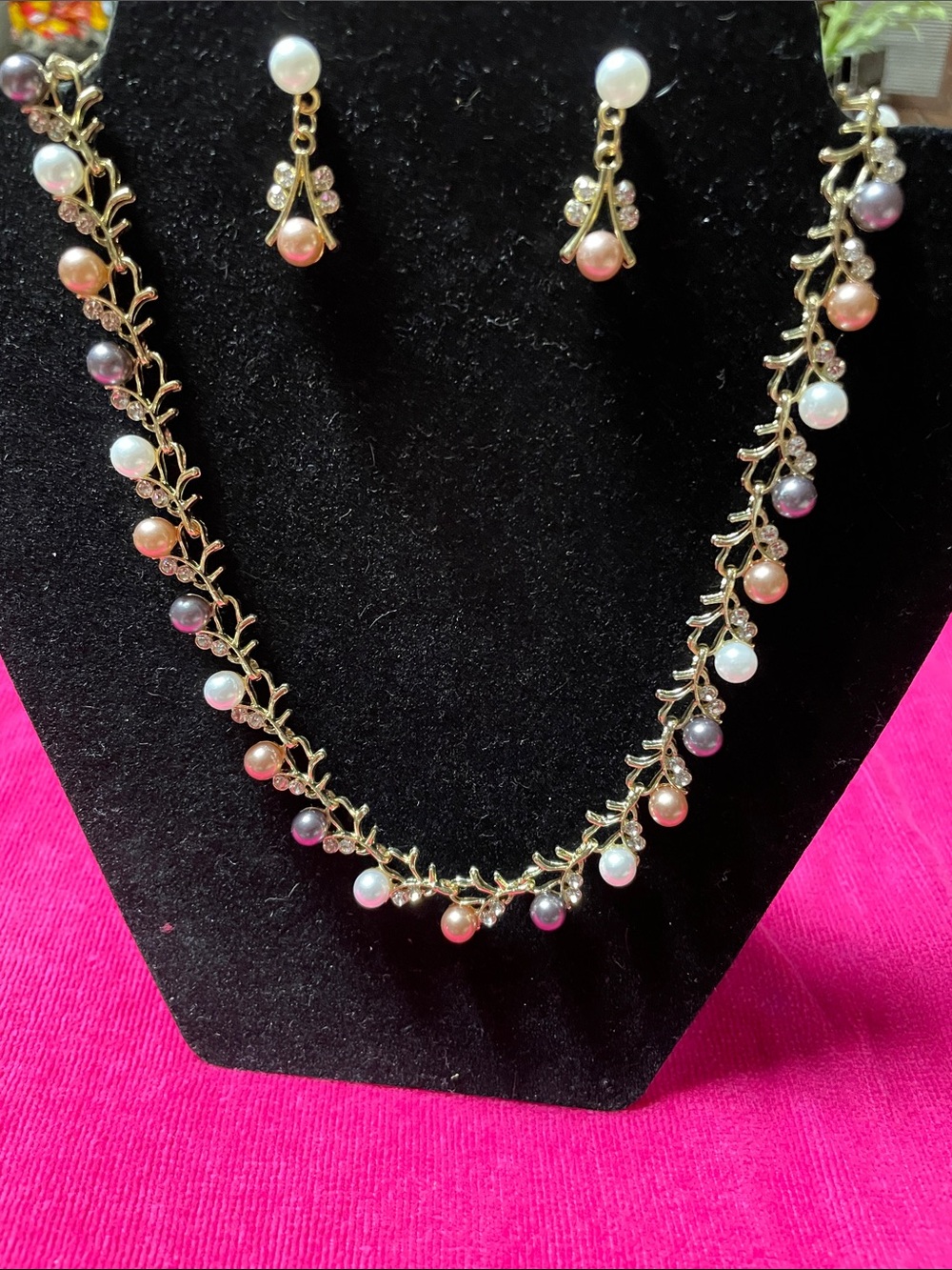 Pearl Accent Multicolor Necklace and Earring Set